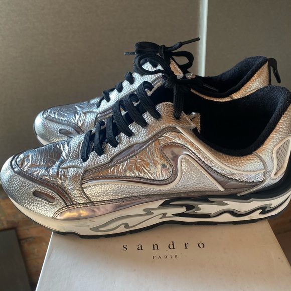 NWOT Sandro flame sneakers silver - Picture 1 of 9